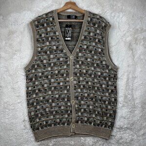 Vintage TSR Sweater Size XL Multicolor Patterned Cotton Button Up Vest USA 90s